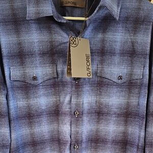 G/FORE Men's Navy and White Checkered Shirt